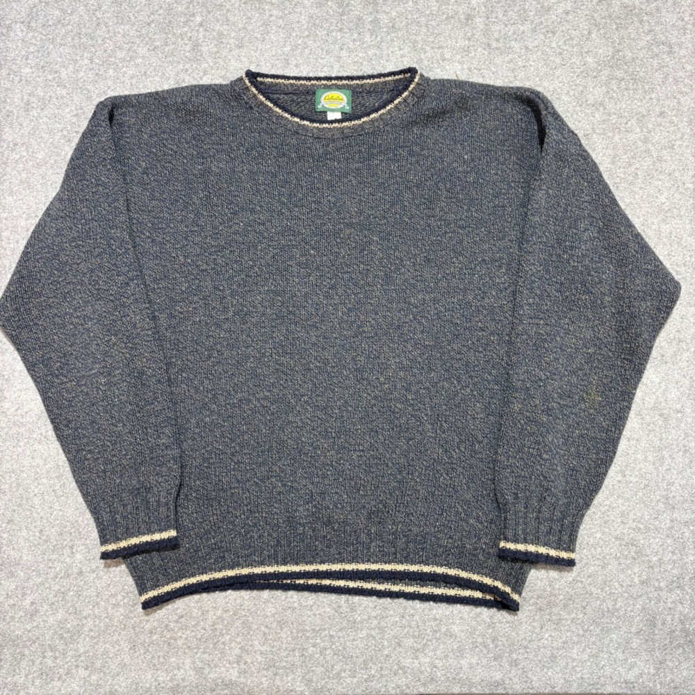 Cabelas Mens Large Blue Marled Crewneck Sweater Cotton Blend Outdoor Gear 0167